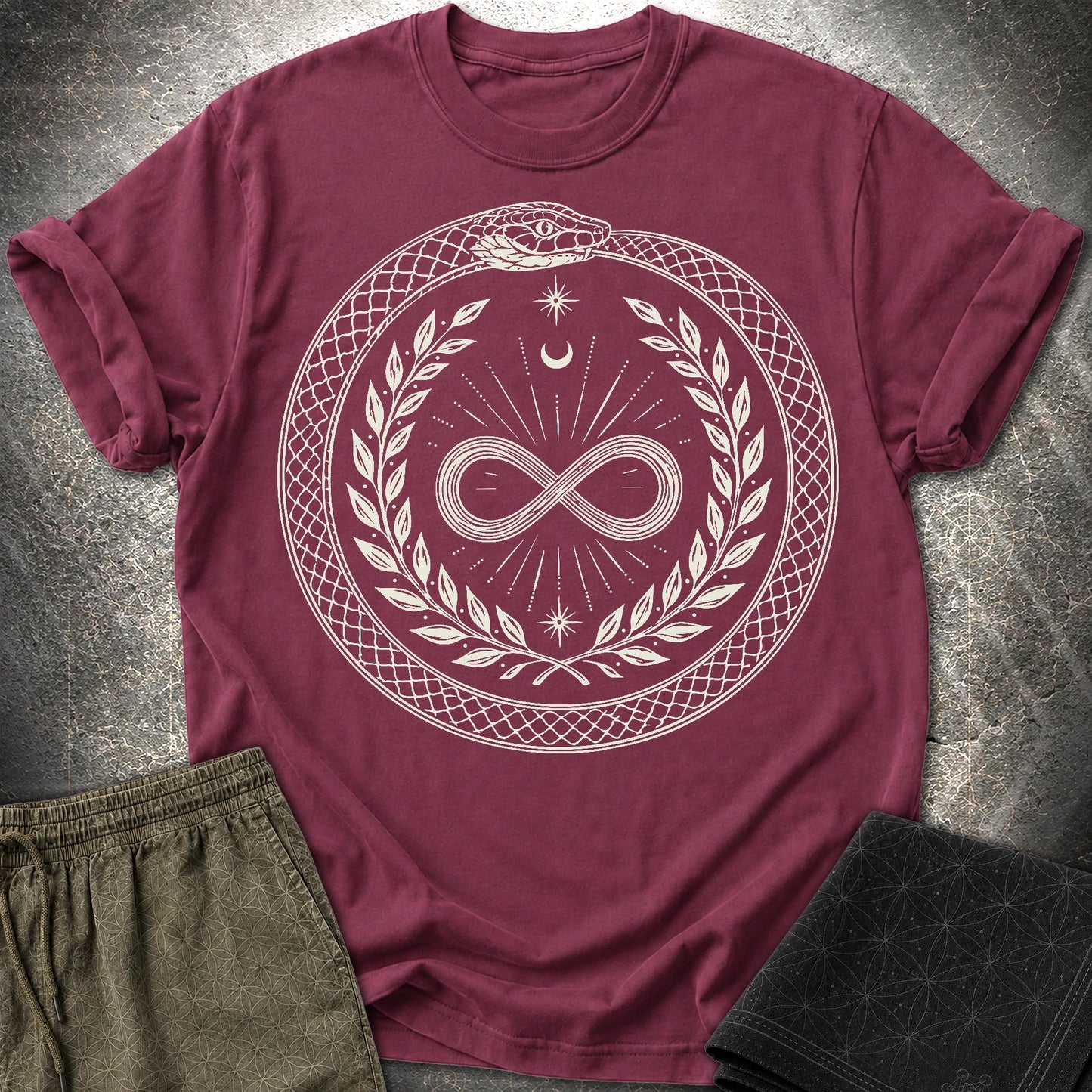 888 Ouroboros Infinity Unisex T-Shirt - 888 Ouroboros Infinity Unisex T-Shirt - Maroon