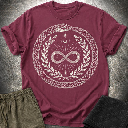 888 Ouroboros Infinity Unisex T-Shirt - 888 Ouroboros Infinity Unisex T-Shirt - Maroon