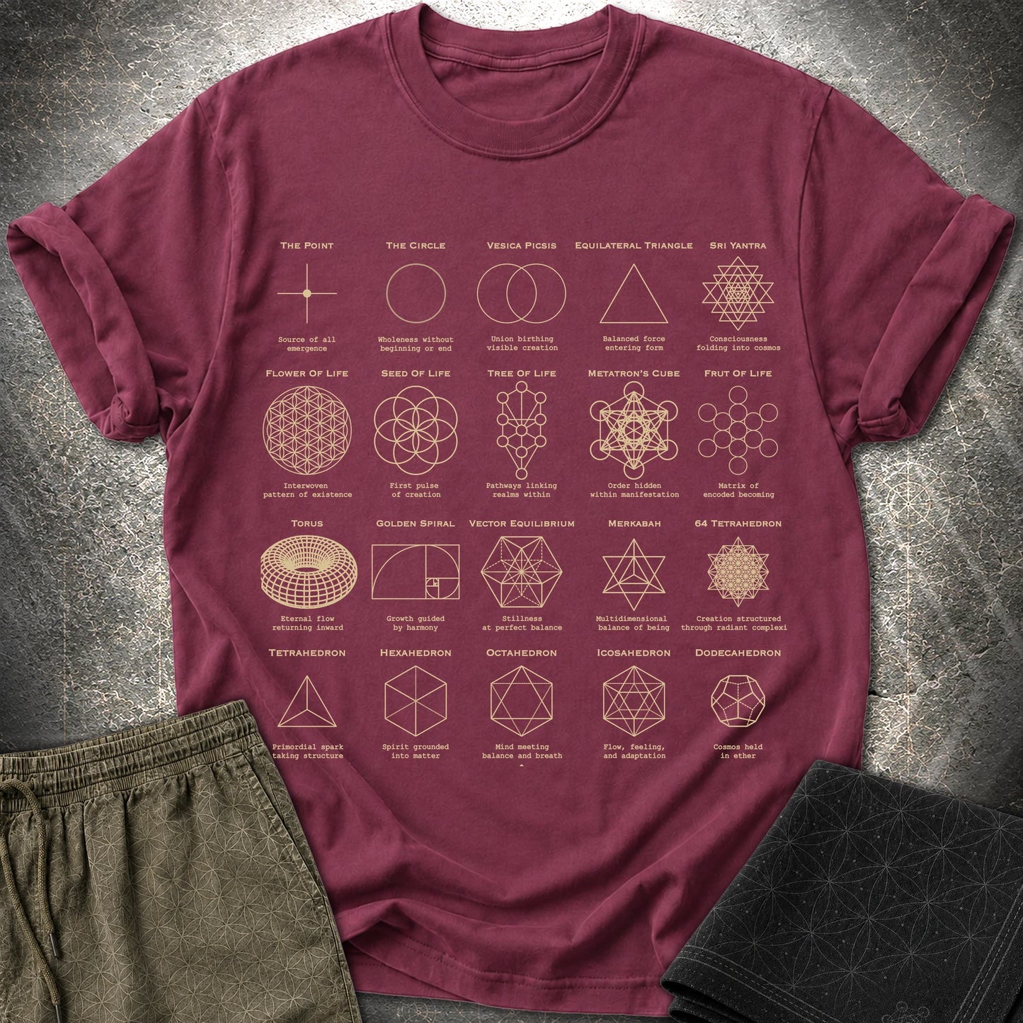 Sacred Geometry Figures Comfort T-Shirt - Sacred Geometry Figures T-Shirt - Maroon