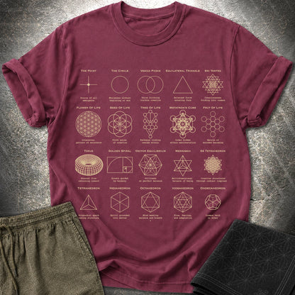Sacred Geometry Figures Comfort T-Shirt - Sacred Geometry Figures T-Shirt - Maroon