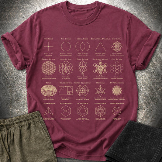 Sacred Geometry Figures Comfort T-Shirt - Sacred Geometry Figures T-Shirt - Maroon