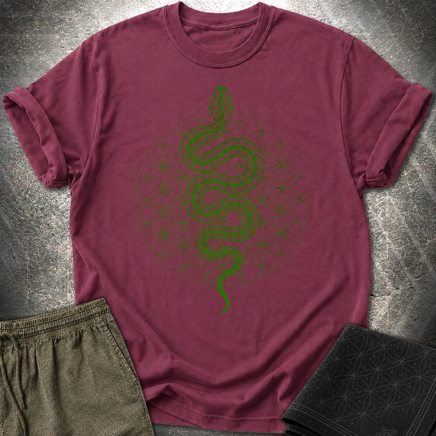 Flower of Life Serpent T-Shirt - Flower of Life Serpent T-Shirt - Maroon