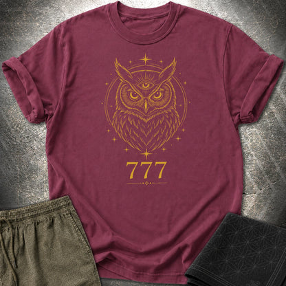 777 Mystic Owl T-Shirt - 777 Mystic Owl T-Shirt - Maroon