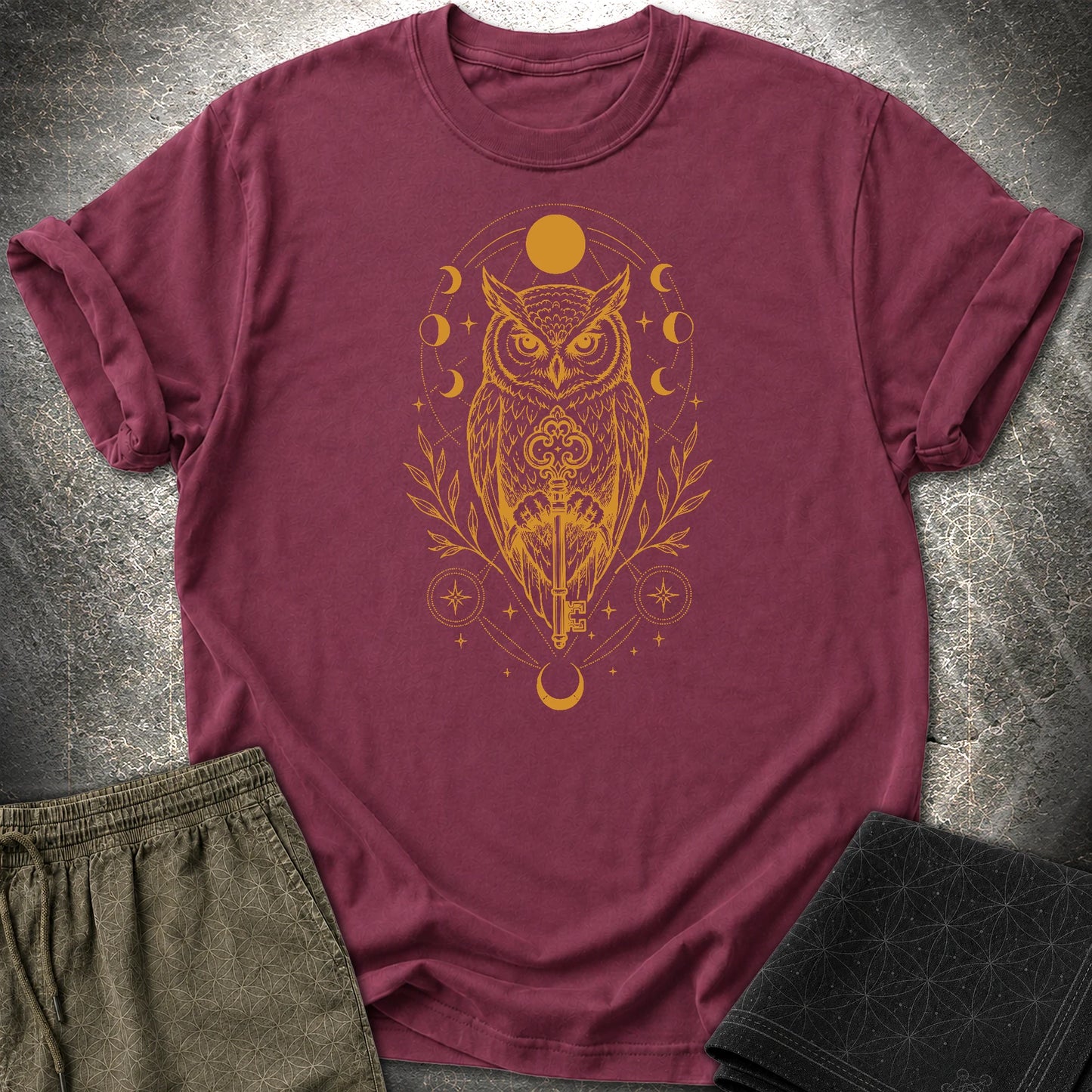 Owl Wisdom Key - Owl Wisdom Key T-Shirt - Maroon