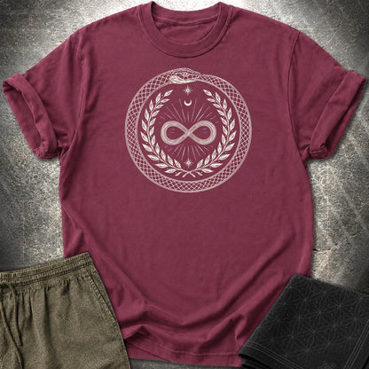 888 Ouroboros Infinity Unisex T-Shirt - 888 Ouroboros Infinity Unisex T-Shirt - Maroon
