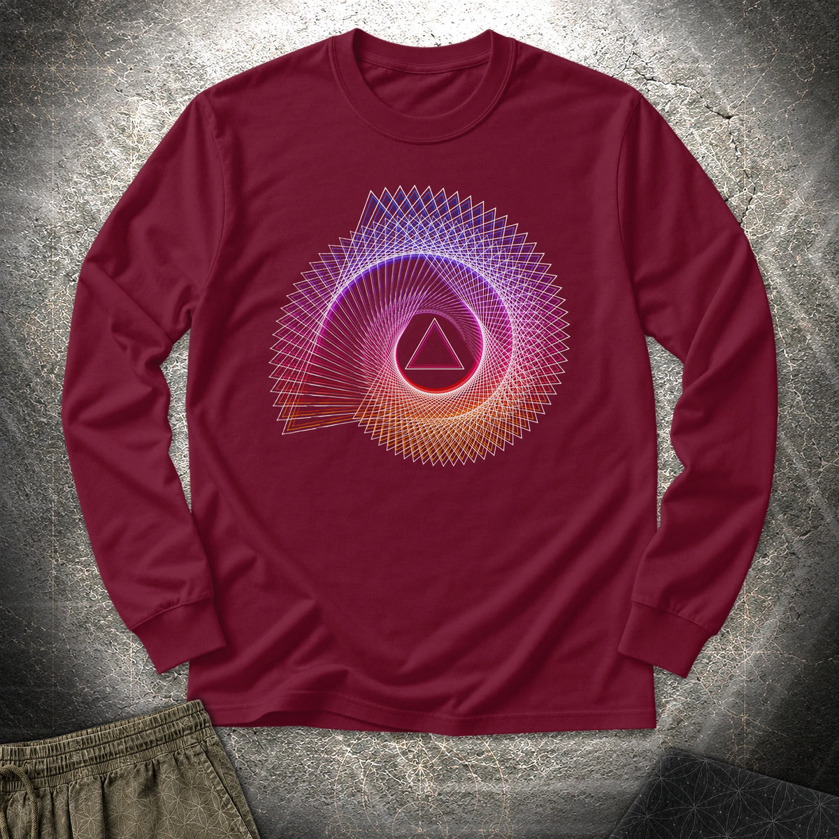 Spiralling Gradient Triangle - Spiralling Gradient Triangle Long Sleeve Shirt - Maroon