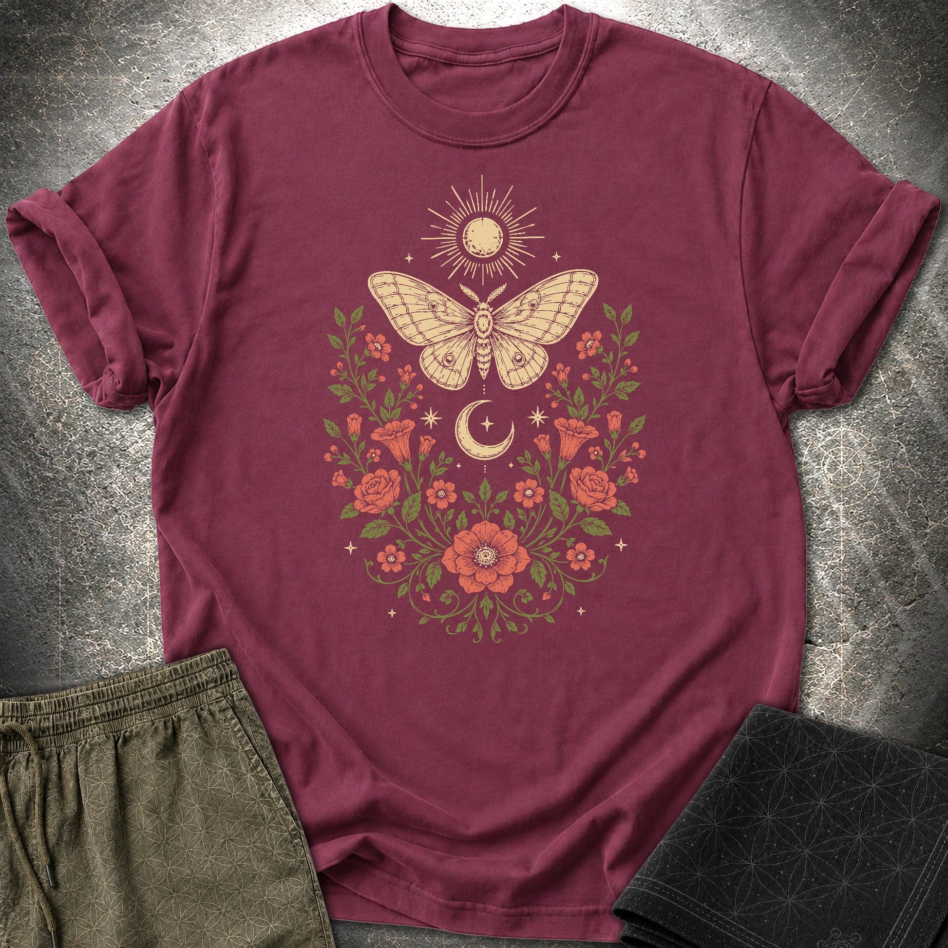 Sun Moon Moth - Sun Moon Moth T-Shirt - Maroon