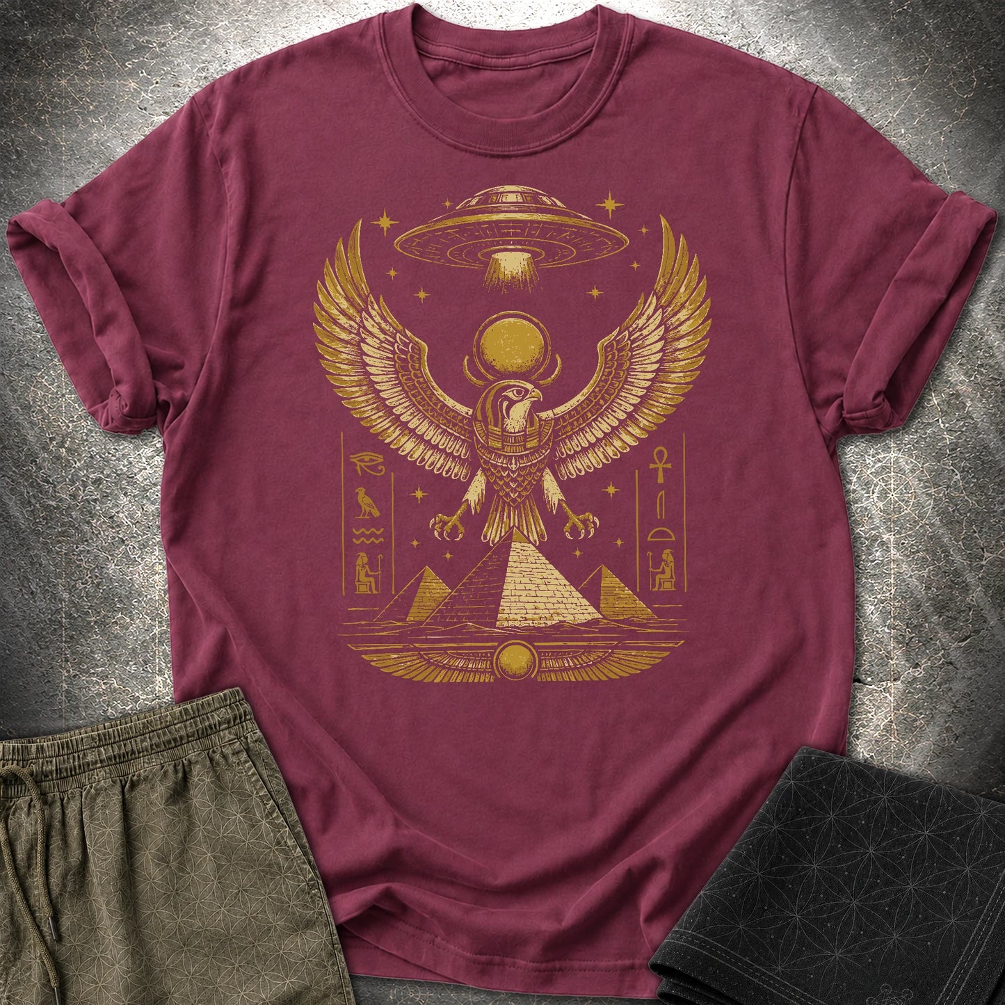 Falcon Guardian Beneath the Starship - Falcon Guardian Beneath the Starship T-Shirt - Maroon