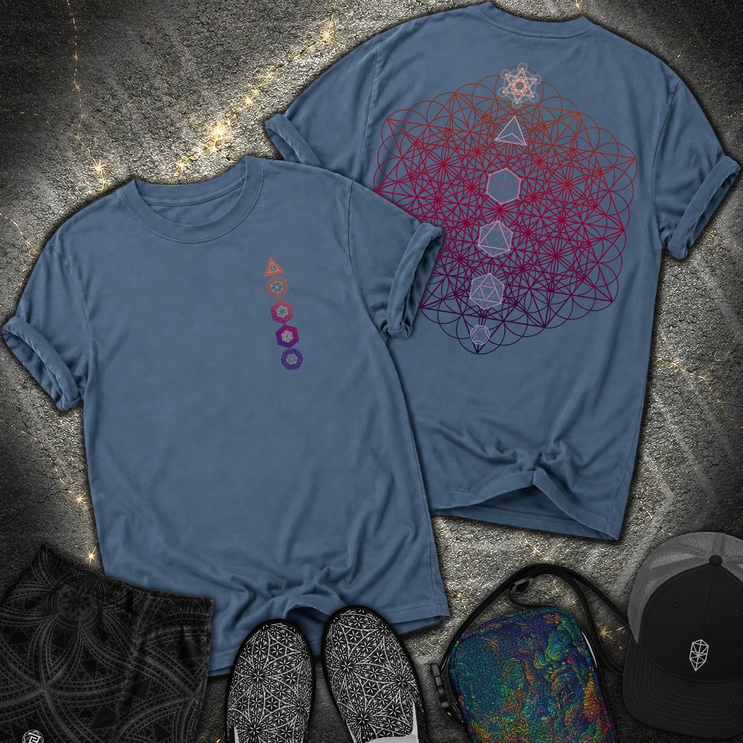 64 Tetrahedron Platonic Solids Metatron 2 Sided Comfort T-shirt - 64 Tetrahedron Platonic Solids Metatron 2 Sided Comfort T-shirt - Midnight