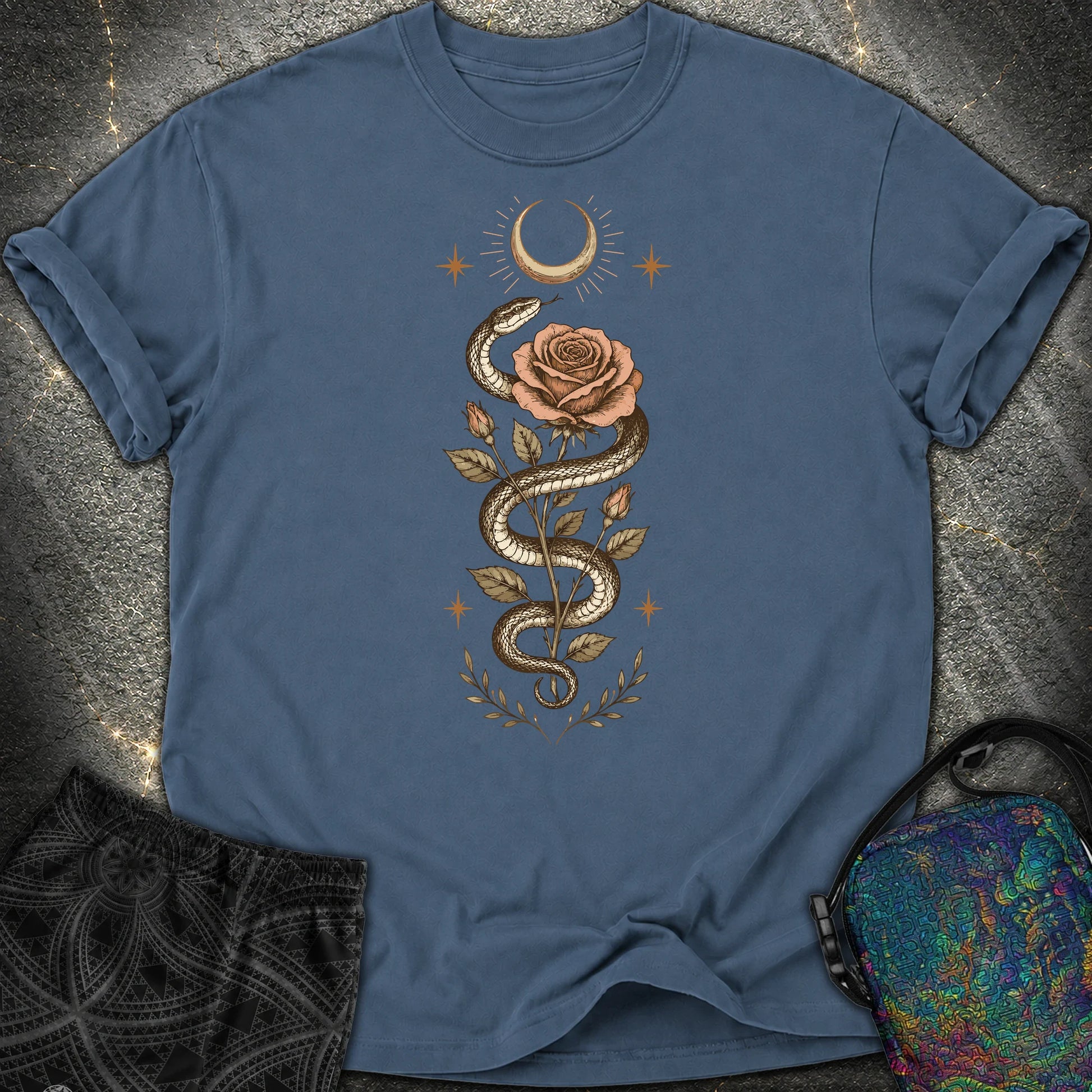 Snake Rose Moon - Snake Rose Moon Comfort T-Shirt - Midnight
