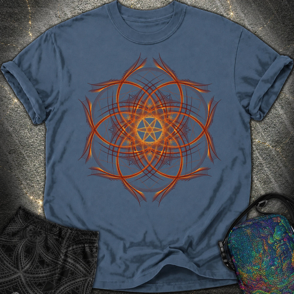 Geometric Sunset Comfort T-Shirt - Geometric Sunset Comfort T-Shirt - Midnight