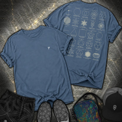 Sacred Geometry Figures Back Print 2 Sided Comfort T-Shirt - Sacred Geometry Figures Back Print 2 Sided Comfort T-Shirt - Midnight