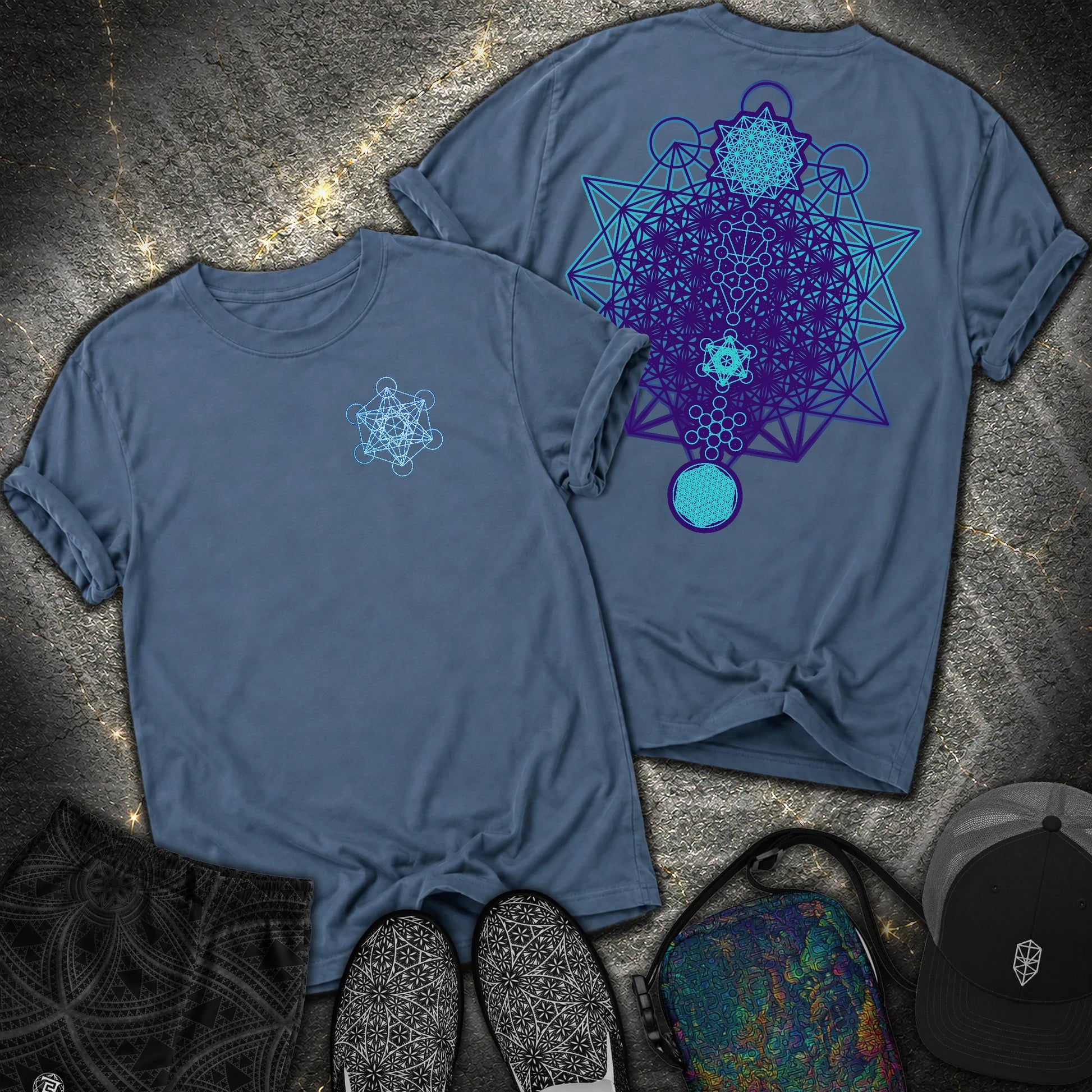 All The Sacred Geometry Comfort 2 Sided T-Shirt - All The Sacred Geometry Comfort 2 Sided T-Shirt - Midnight
