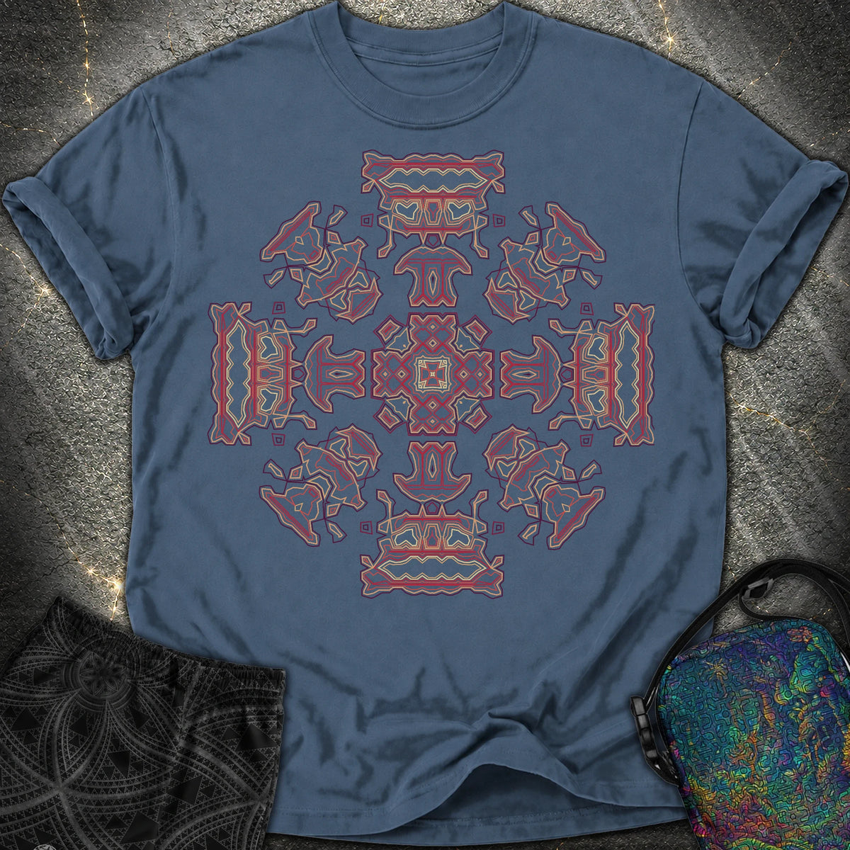 Shamanic Faces Geometric Comfort T-Shirt - Shamanic Faces Geometric Comfort T-Shirt - Midnight