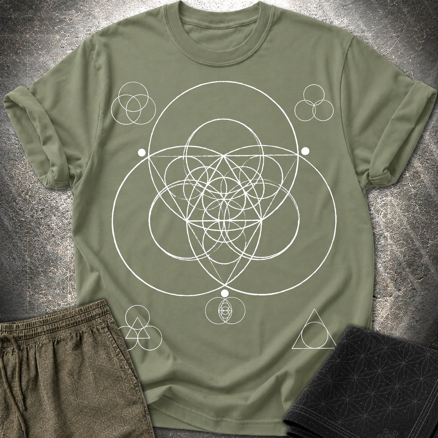 Geometric Triad T-Shirt - Geometric Triad T-Shirt - Military Green