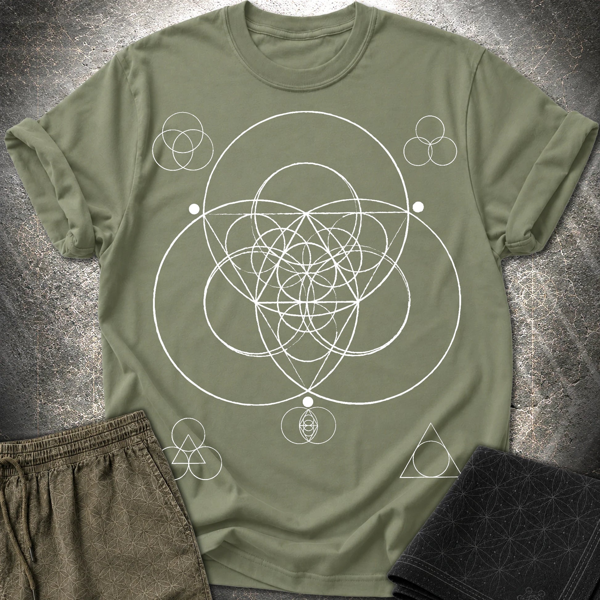 Geometric Triad T-Shirt - Geometric Triad T-Shirt - Military Green