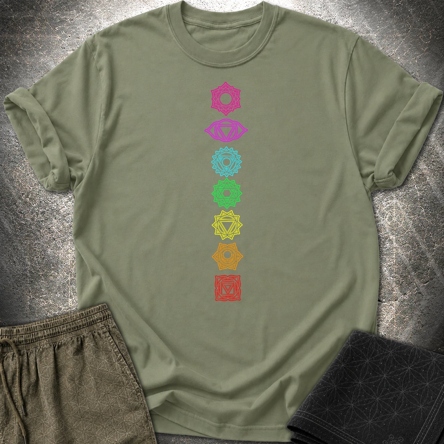 7 Chakras T-Shirt - 7 Chakras T-Shirt - Military Green