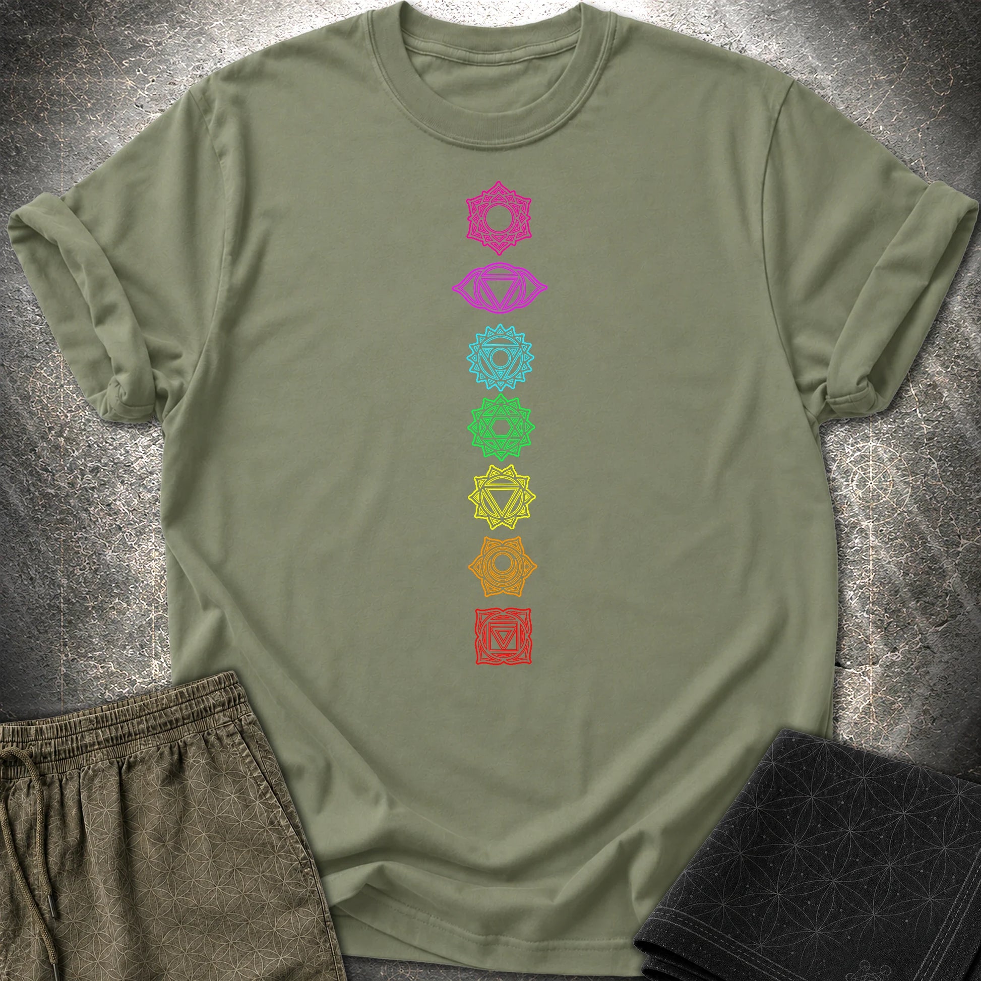 7 Chakras T-Shirt - 7 Chakras T-Shirt - Military Green