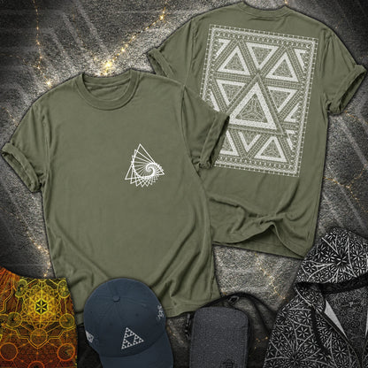 Organic Triangle Spiral Triangle 2 Sided T-Shirt - Organic Triangle Spiral Triangle 2 Sided T-Shirt - Military Green
