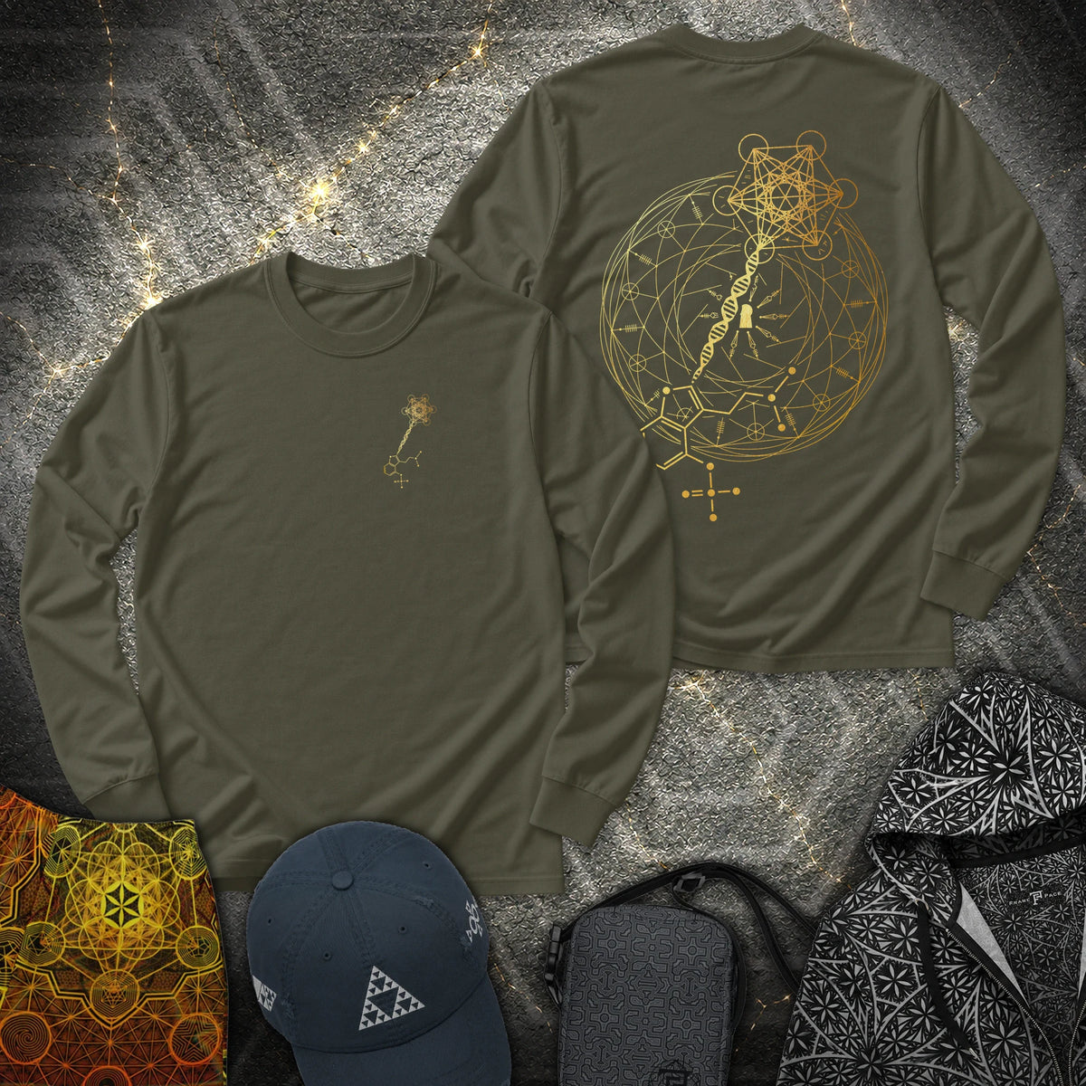 Psilocybin Key To Universe 2 Sided - Psilocybin Key To Universe 2 Sided Long Sleeve Shirt - Military Green