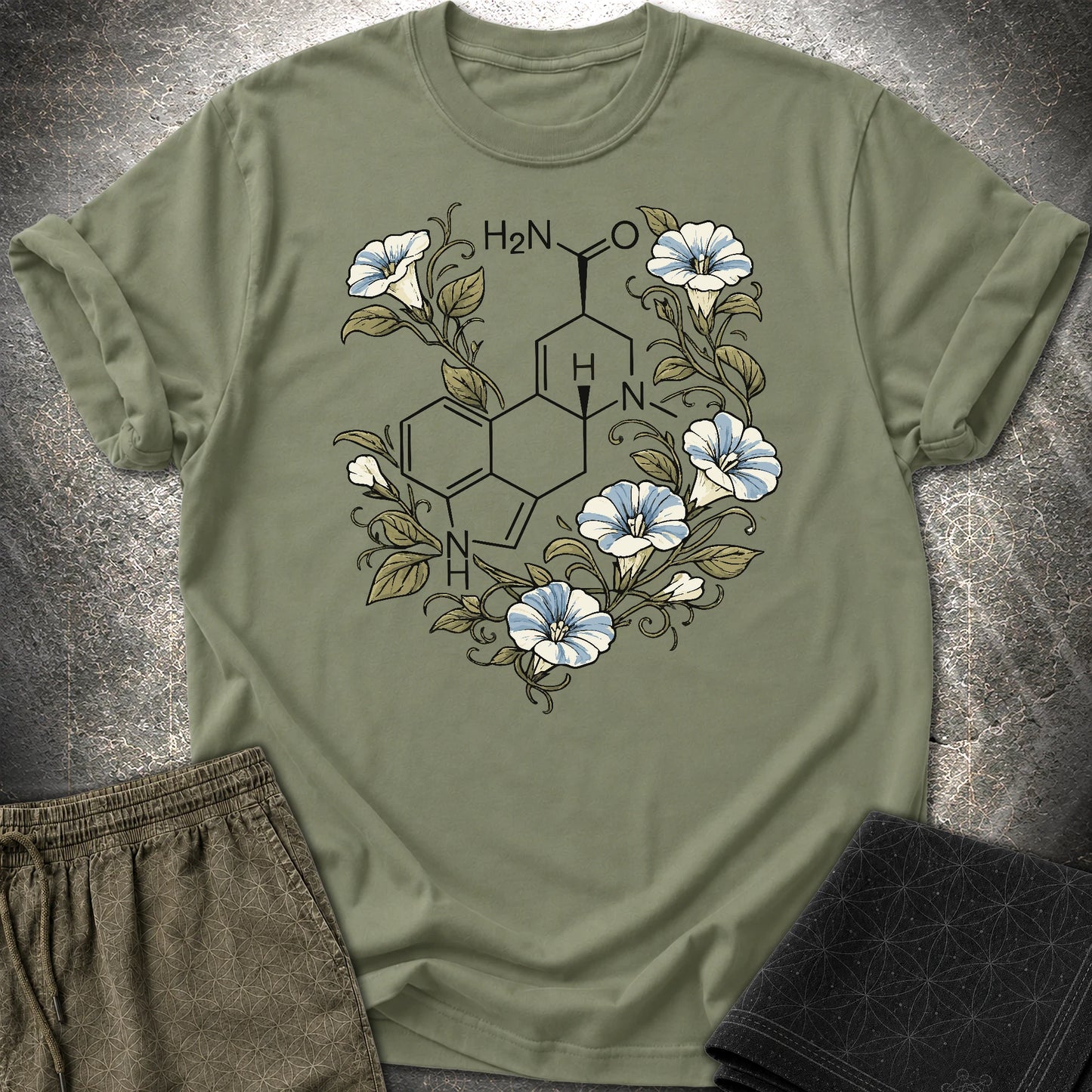 Morning Glory Molecule Color - Morning Glory Molecule Color T-Shirt - Military Green