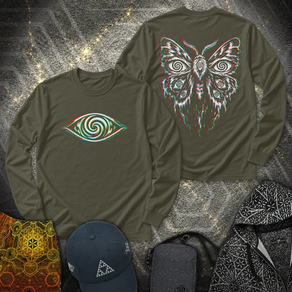 Hypnotic Eye Moth 2 Sided - Hypnotic Eye Moth 2 Sided Long Sleeve Shirt - Military Green