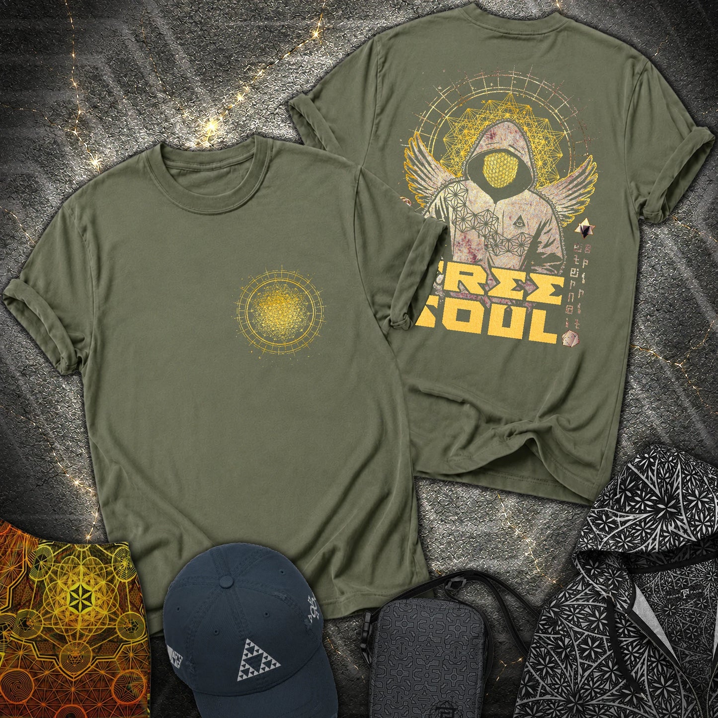 Free Soul Tetrahedron 2 Sided T-Shirt - Free Soul Tetrahedron 2 Sided T-Shirt - Military Green