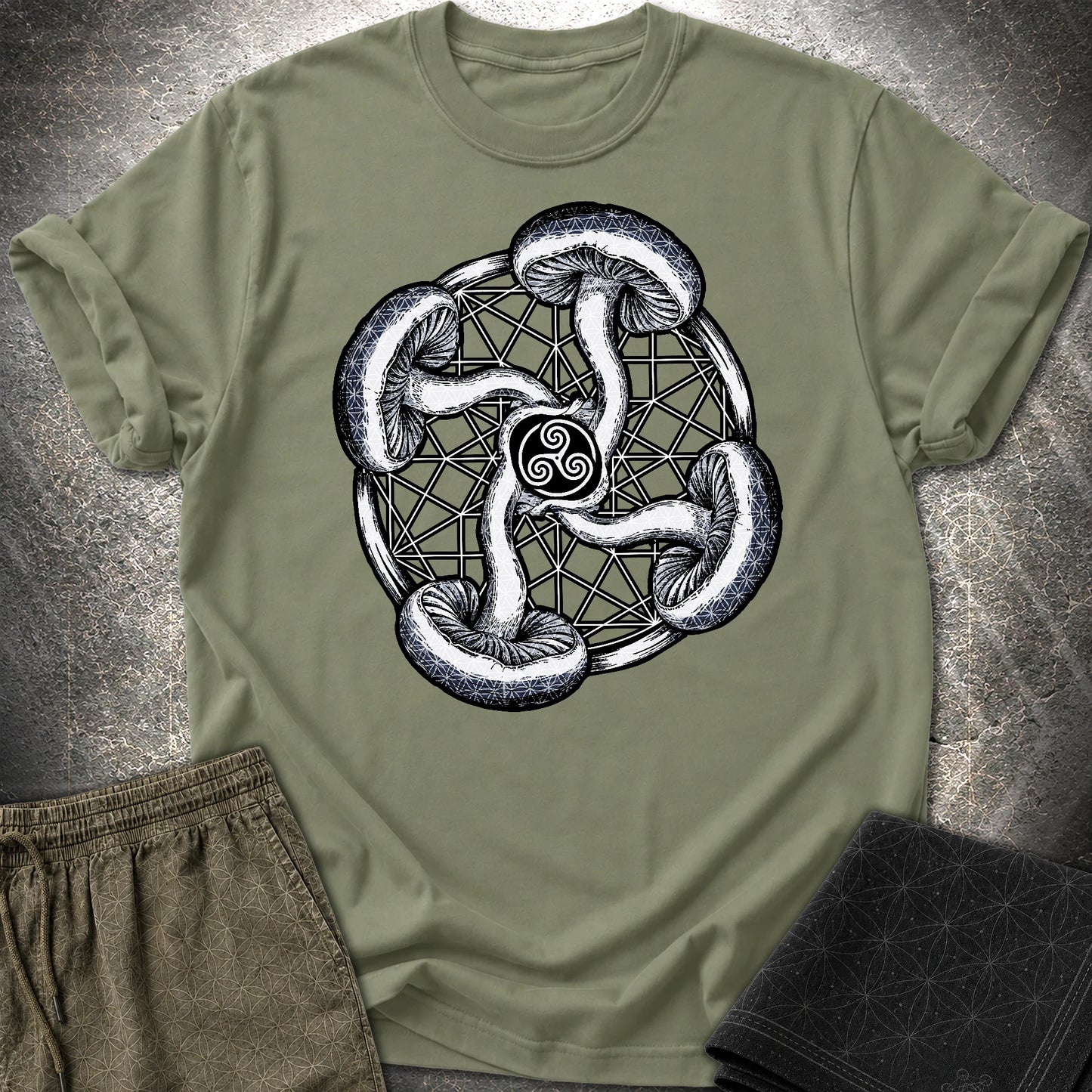 Fungal Flow of the Triskelion T-Shirt - Fungal Flow of the Triskelion T-Shirt - Military Green