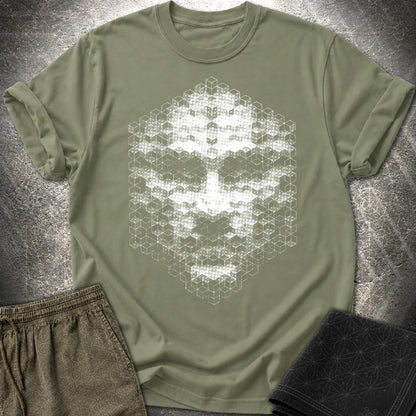 The Entity T-Shirt, Geometric Face Shirt, Abstract Cube Being Graphic Tee - The Entity T-Shirt, Geometric Face Shirt, Abstract Cube Being Graphic Tee - Military Green
