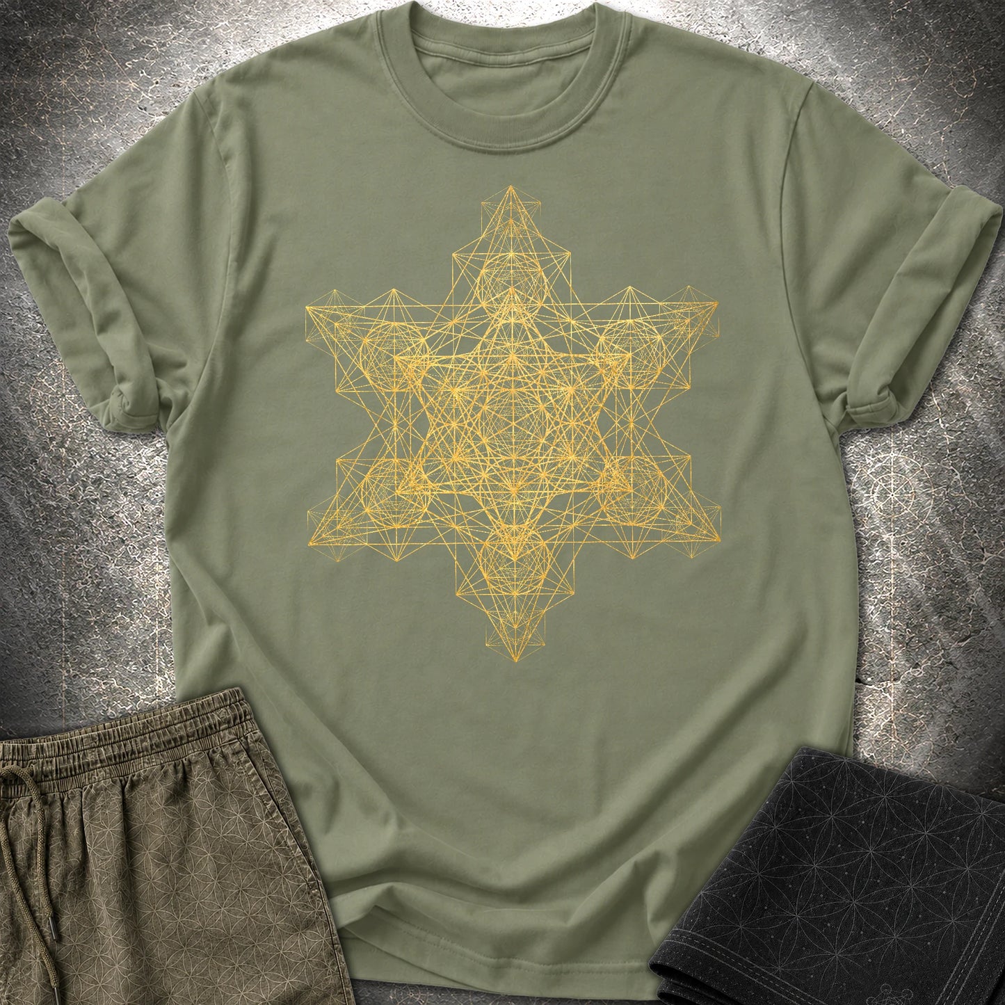 Metatron Fractal Star T-Shirt - Metatron Fractal Star T-Shirt - Military Green