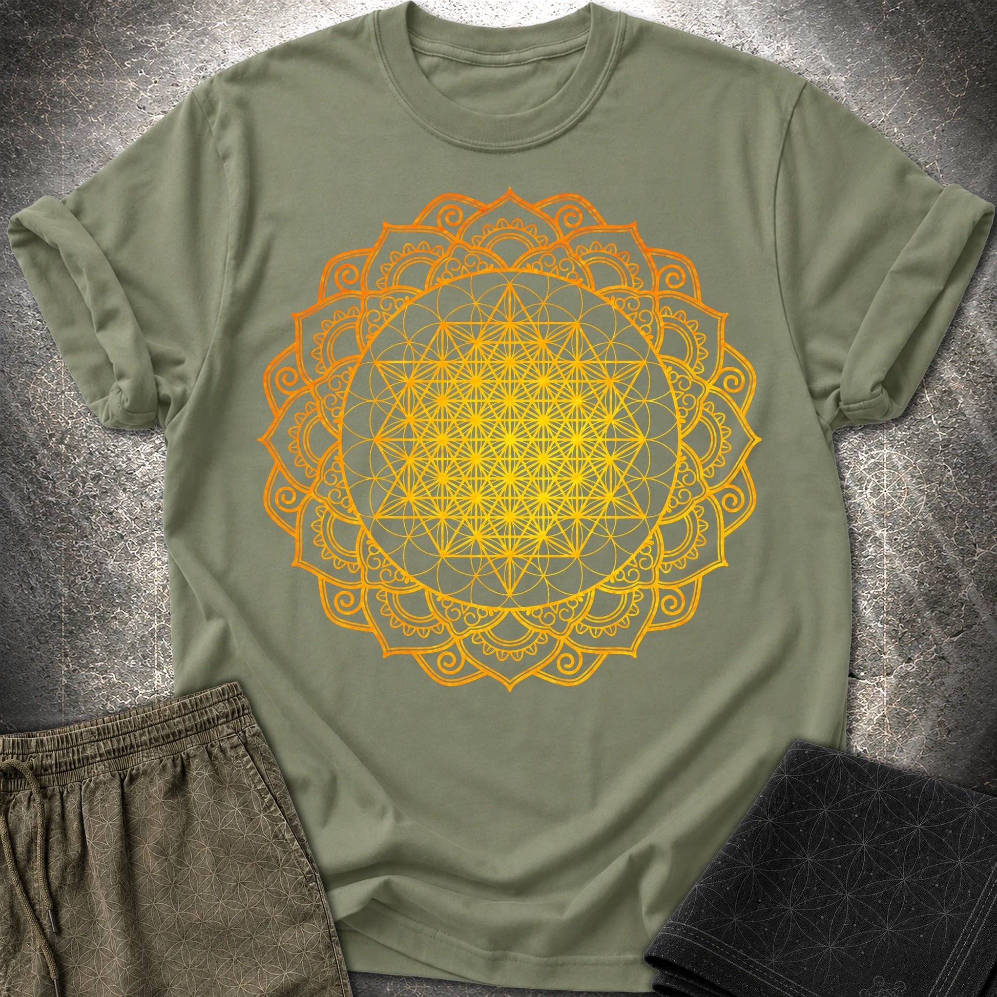 Tetrahedron Mandala T-Shirt - Tetrahedron Mandala T-Shirt - Military Green