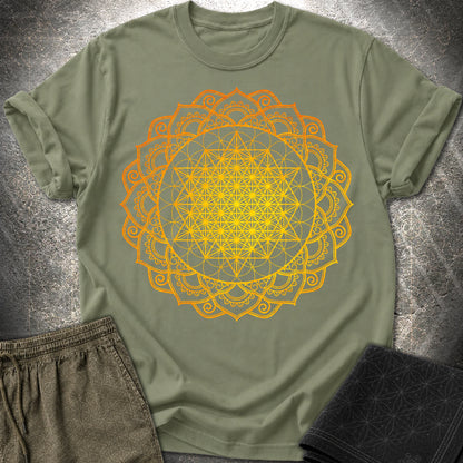 Tetrahedron Mandala T-Shirt - Tetrahedron Mandala T-Shirt - Military Green
