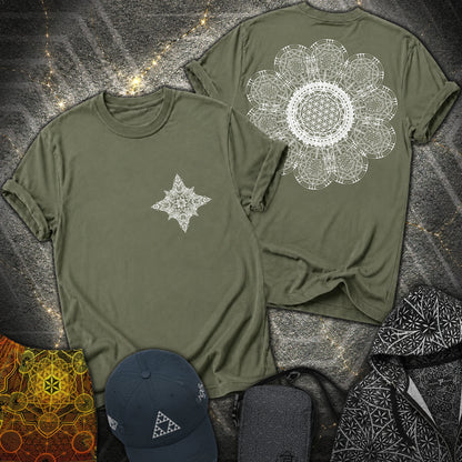 Geometric Flower 2 Sided T-Shirt - Geometric Flower 2 Sided T-Shirt - Military Green