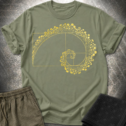 Golden Ratio Flower Spiral T-Shirt, Fibonacci Sacred Geometry Shirt, Botanical Math Graphic Tee - Golden Ratio Flower Spiral T-Shirt, Fibonacci Sacred Geometry Shirt, Botanical Math Graphic Tee - Military Green