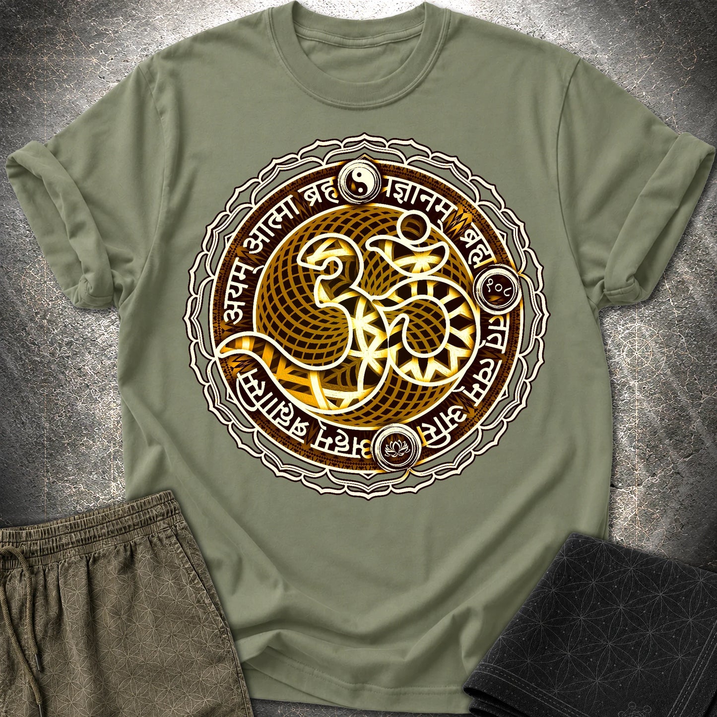 Ohm Sacred Sanskrit T-Shirt - Ohm Sacred Sanskrit T-Shirt - Military Green