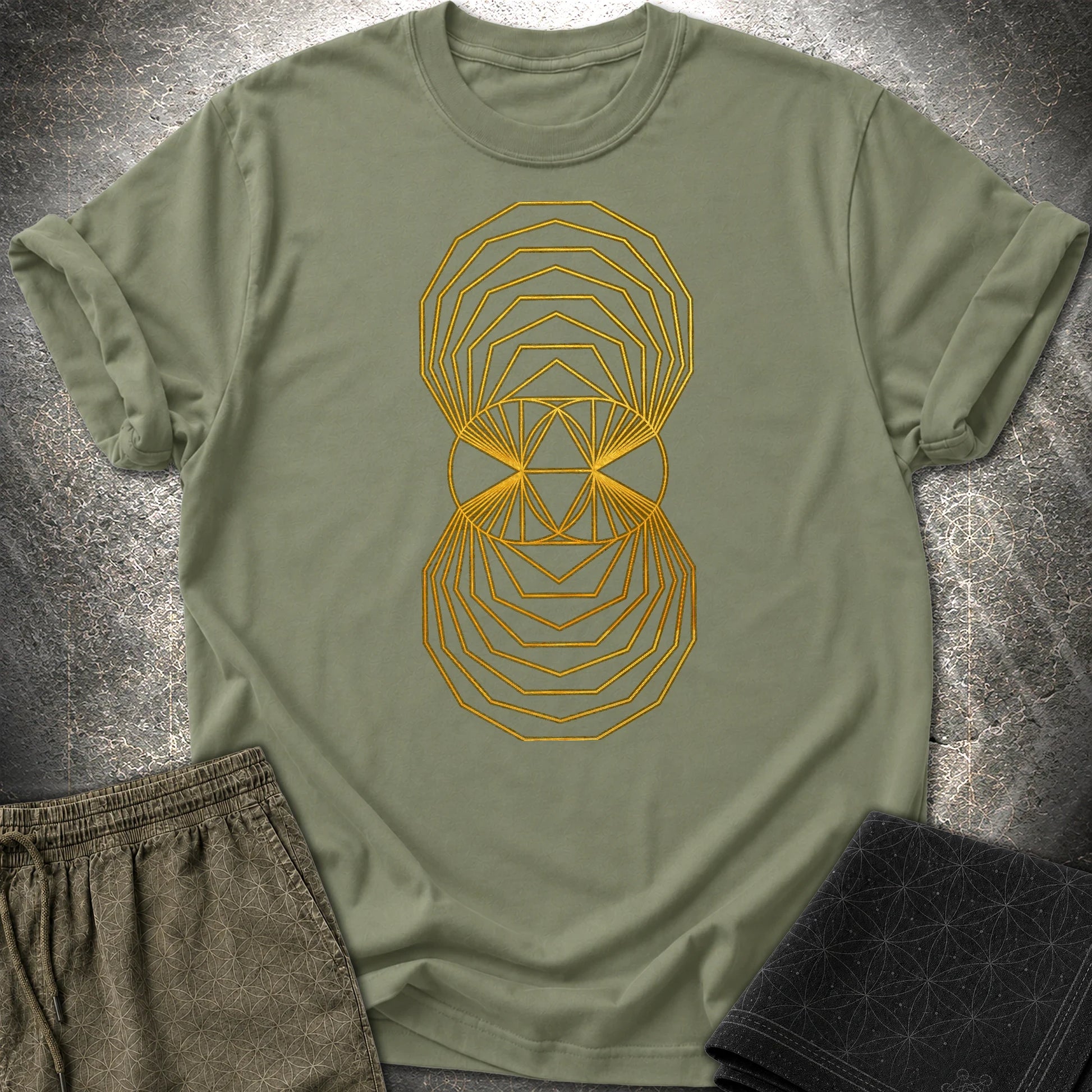 Regular Polygons Vesica Picsis T-Shirt - Regular Polygons Vesica Picsis T-Shirt - Military Green