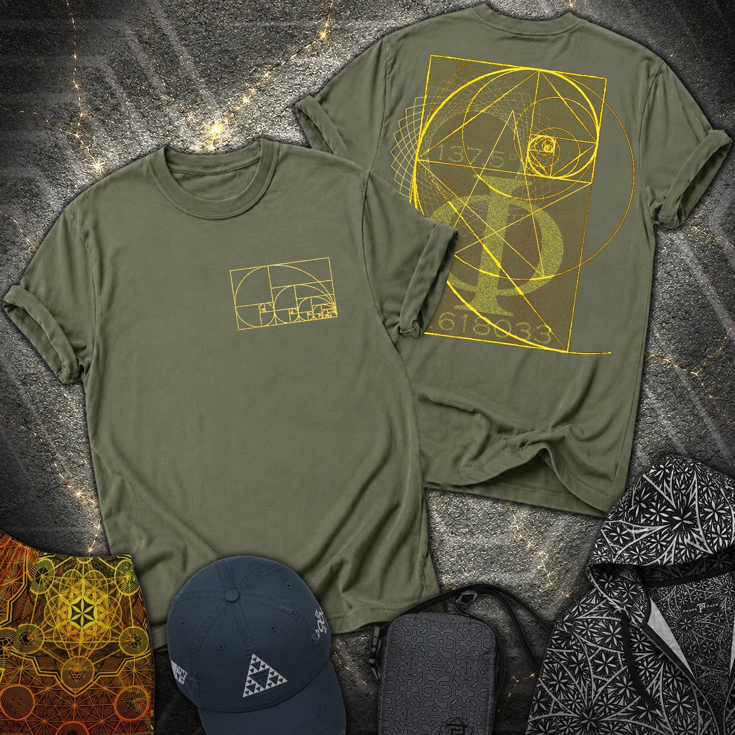 Golden Ratio Spirals 2 Sided T-Shirt - Golden Ratio Spirals 2 Sided T-Shirt - Military Green
