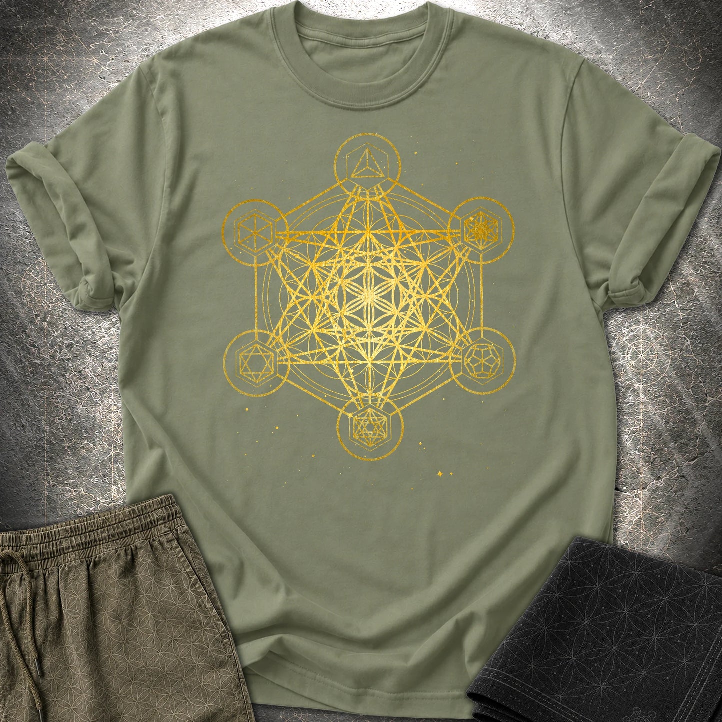 Metatron's Cube Platonic Solids T-Shirt - Metatron's Cube Platonic Solids T-Shirt - Military Green