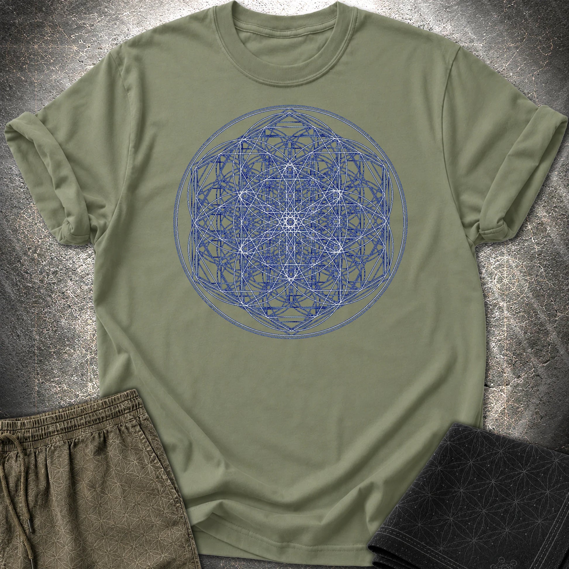 Sacred Flower Grids T-Shirt - Sacred Flower Grids T-Shirt - Military Green