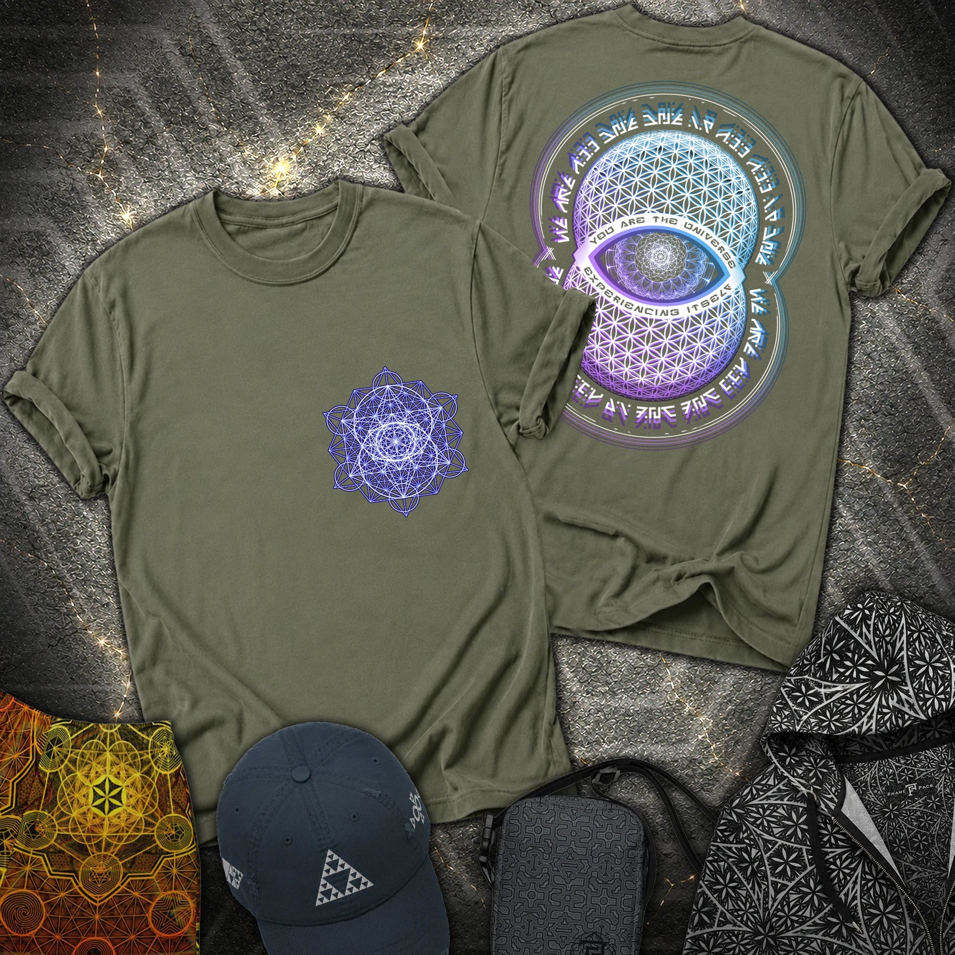 Alan Watts Universe 2 Sided T-Shirt - Alan Watts Universe 2 Sided T-Shirt - Military Green