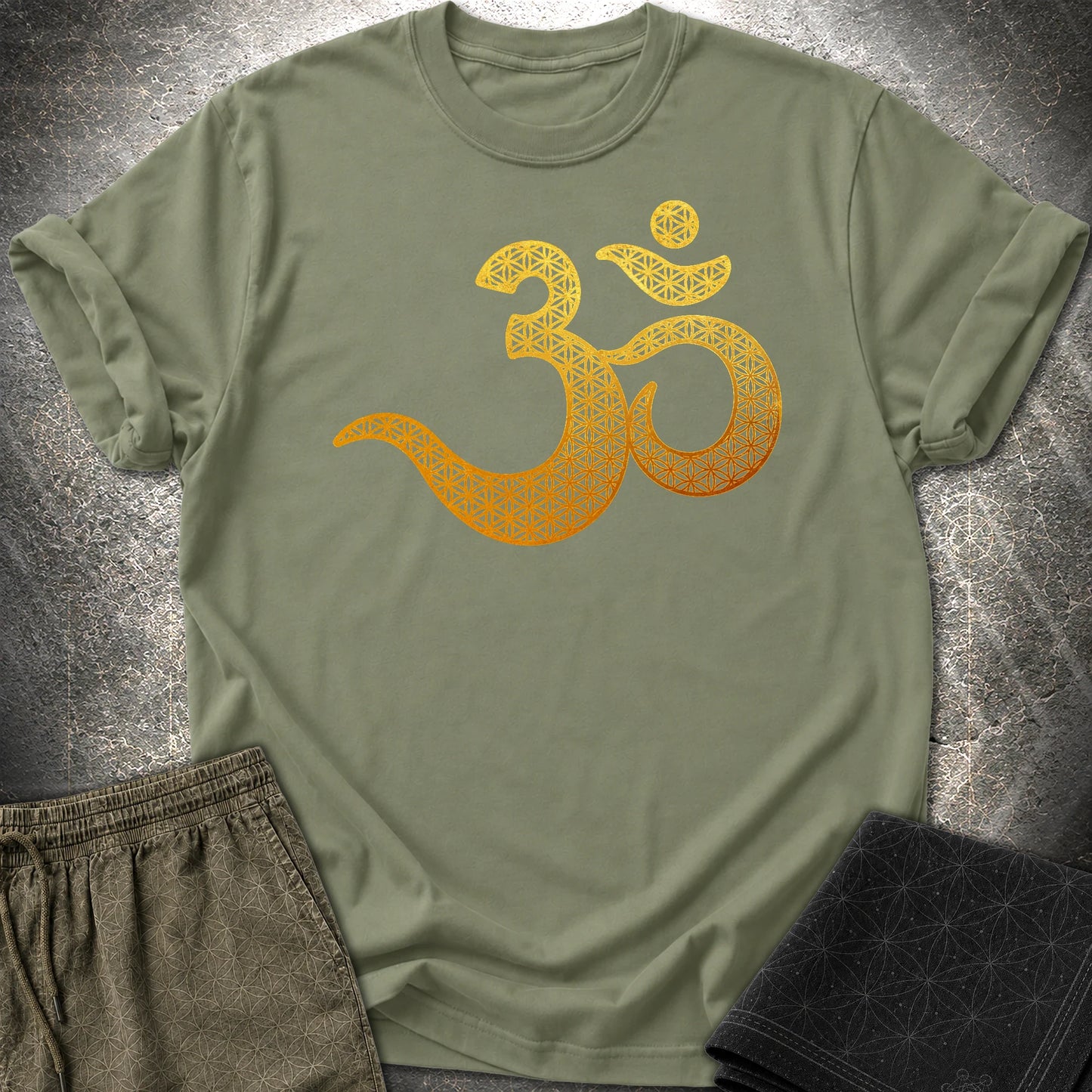 Ohm Flower Of Life Pattern T-Shirt - Ohm Flower Of Life Pattern T-Shirt - Military Green
