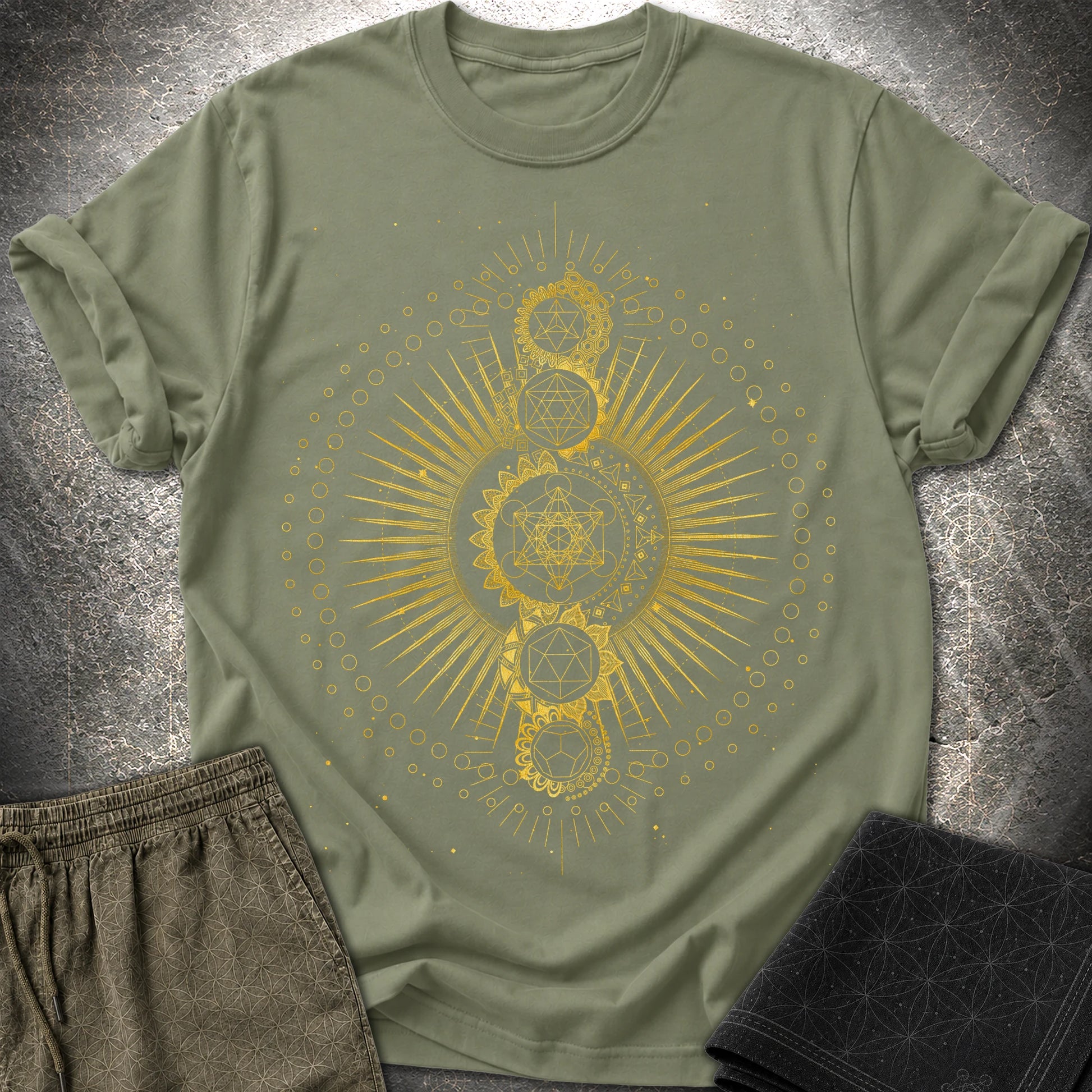 Sacred Geometry Radiating Mandala - Sacred Geometry Radiating Mandala T-Shirt - Military Green