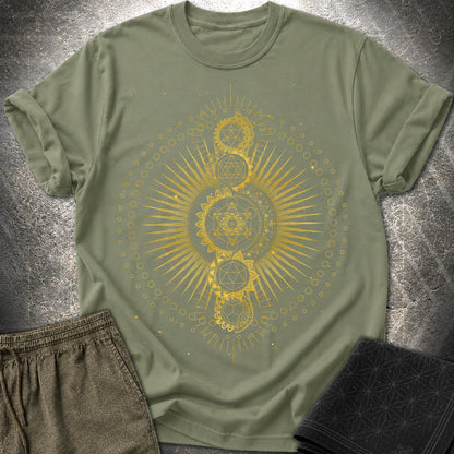 Sacred Geometry Radiating Mandala - Sacred Geometry Radiating Mandala T-Shirt - Military Green