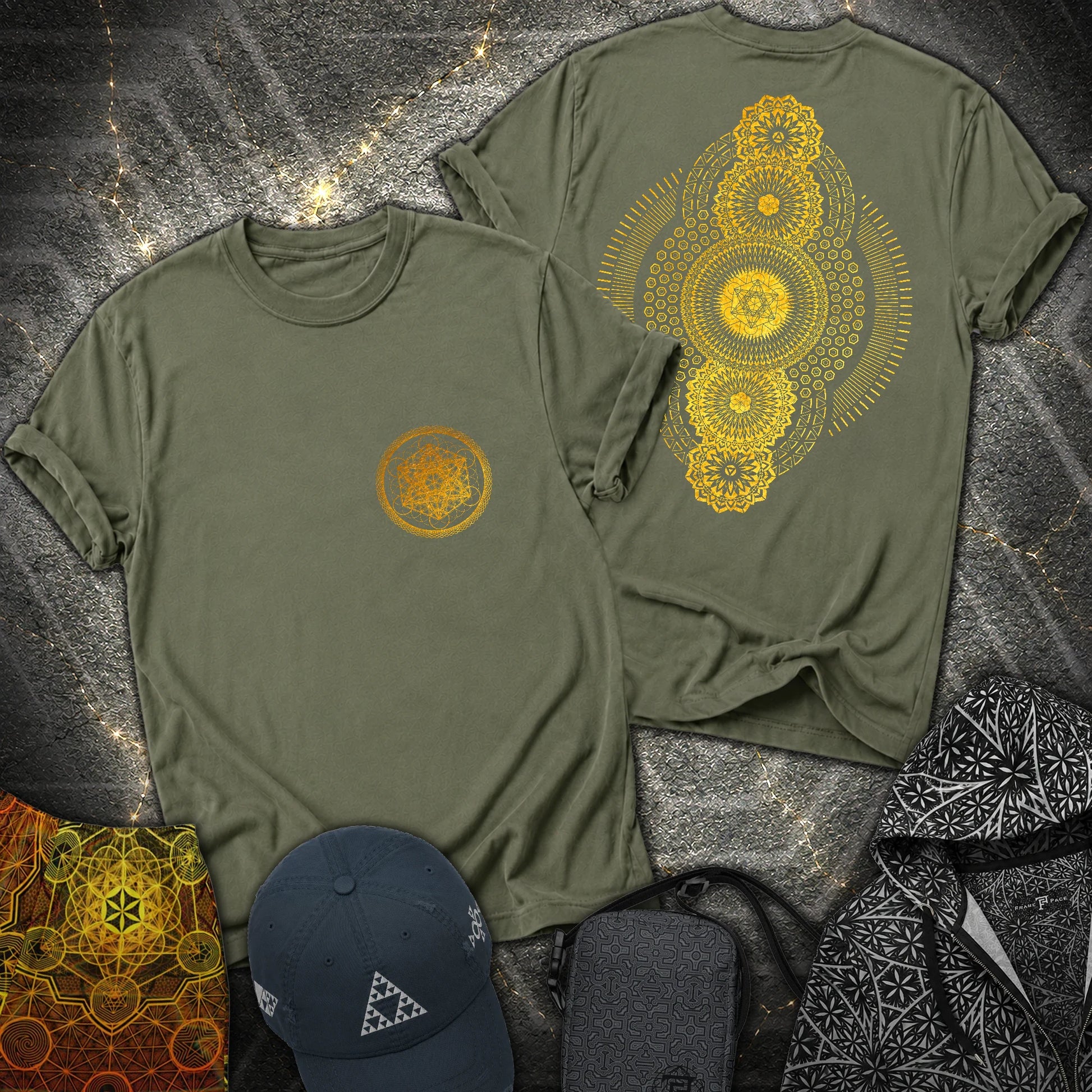 Metatron Geometric Universe 2 Sided T-Shirt - Metatron Geometric Universe 2 Sided T-Shirt - Military Green