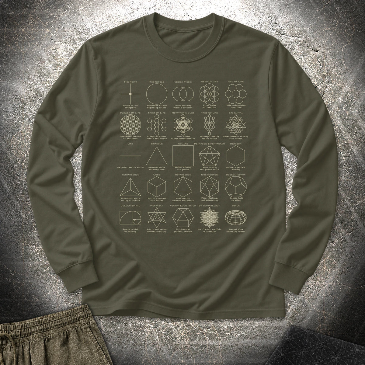 Sacred Geometry Figures - Sacred Geometry Figures Long Sleeve Shirt - Military Green