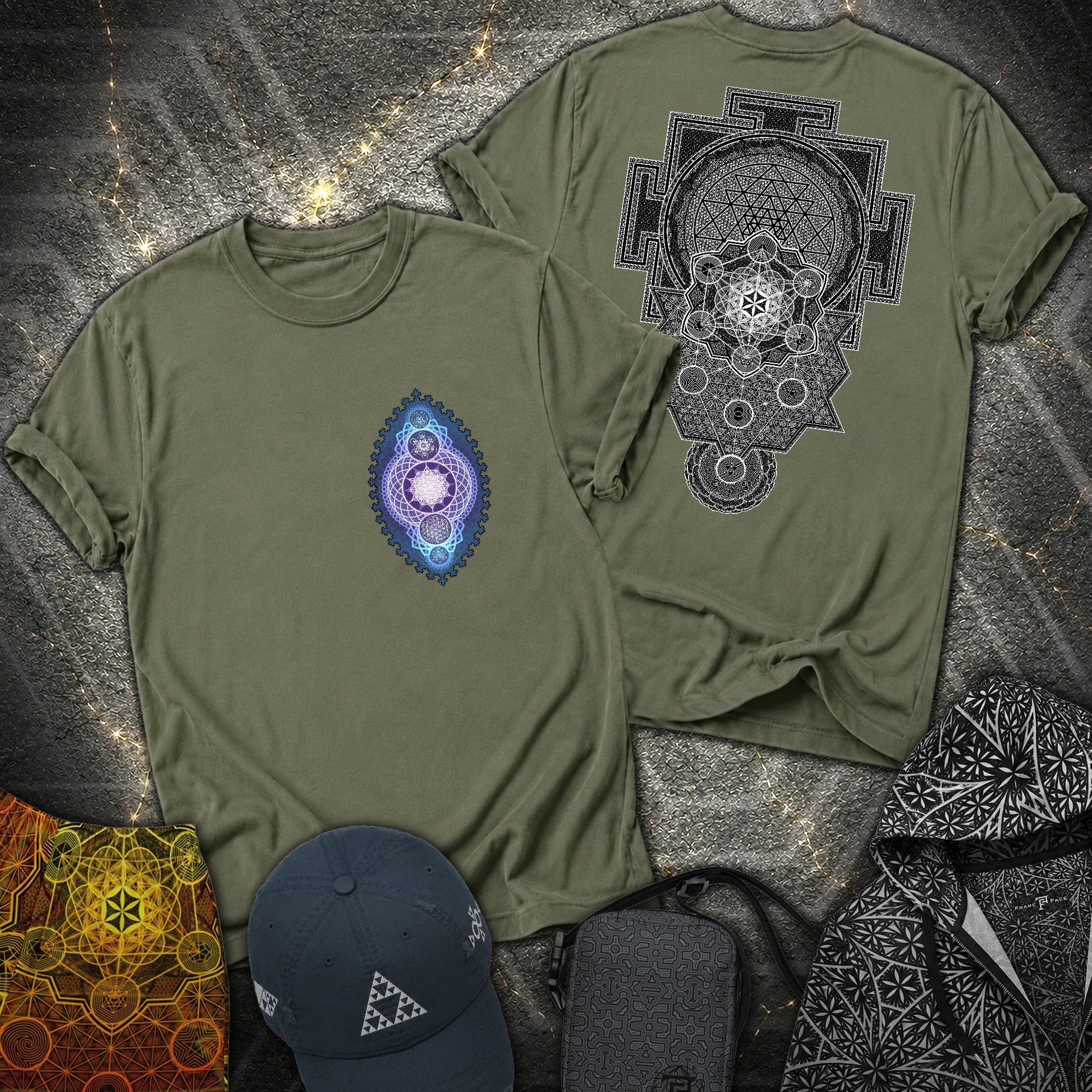 Ultimate Sacred Geometry 2 Sided T-Shirt - Ultimate Sacred Geometry 2 Sided T-Shirt - Military Green