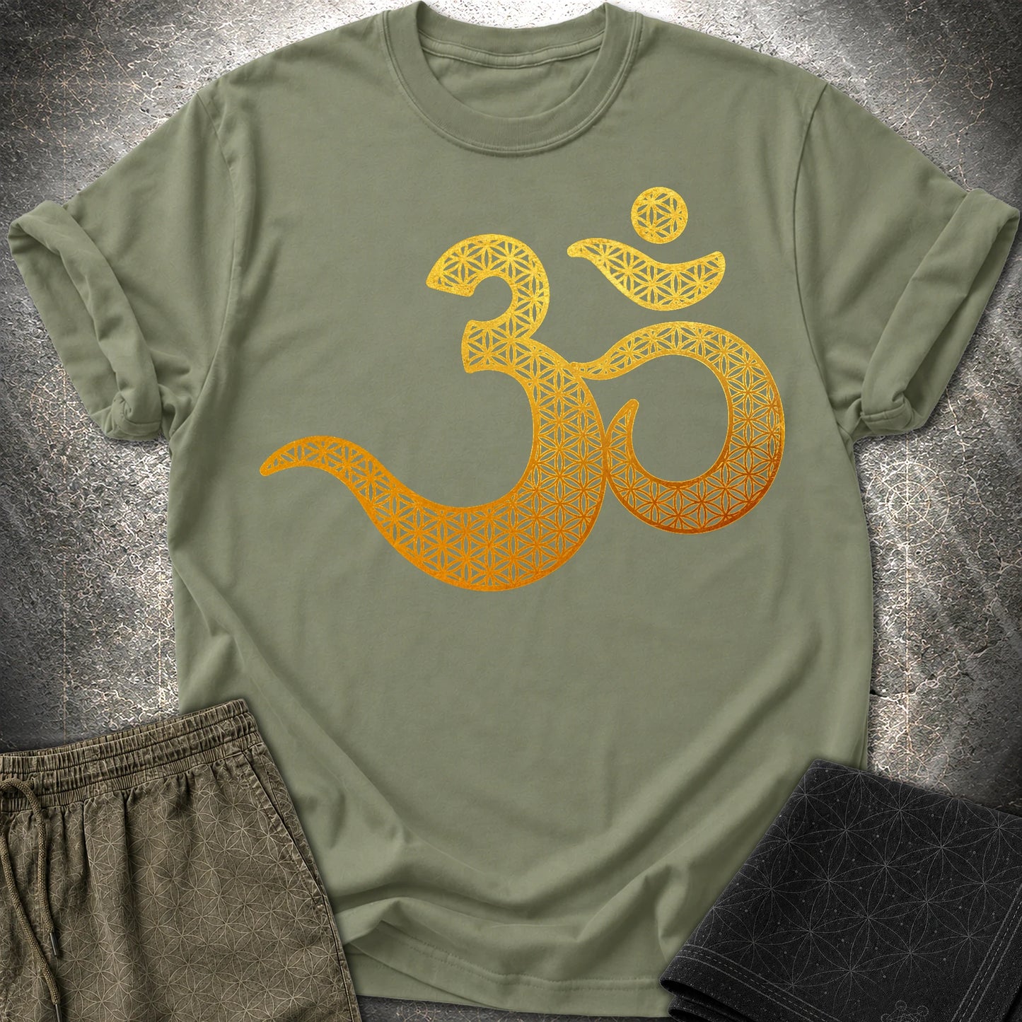 Ohm Flower Of Life Pattern T-Shirt - Ohm Flower Of Life Pattern T-Shirt - Military Green