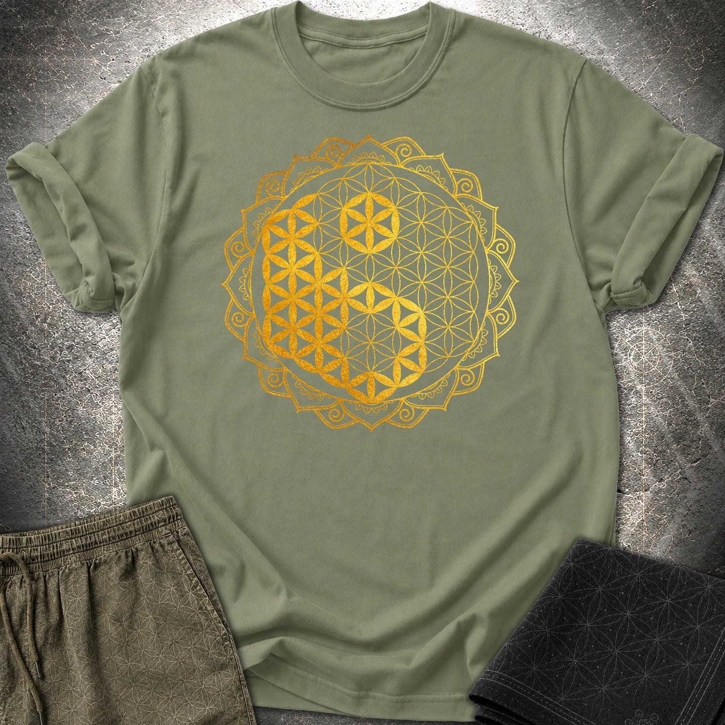 Yin Yang Gold Mandala T-Shirt - Yin Yang Gold Mandala T-Shirt - Military Green