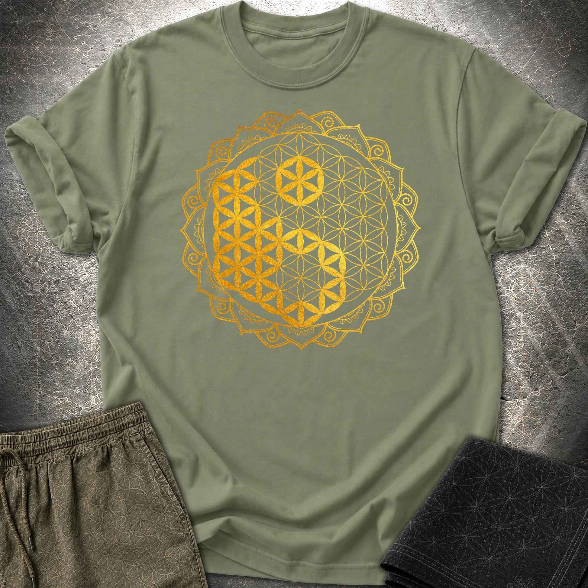 Yin Yang Gold Mandala T-Shirt - Yin Yang Gold Mandala T-Shirt - Military Green