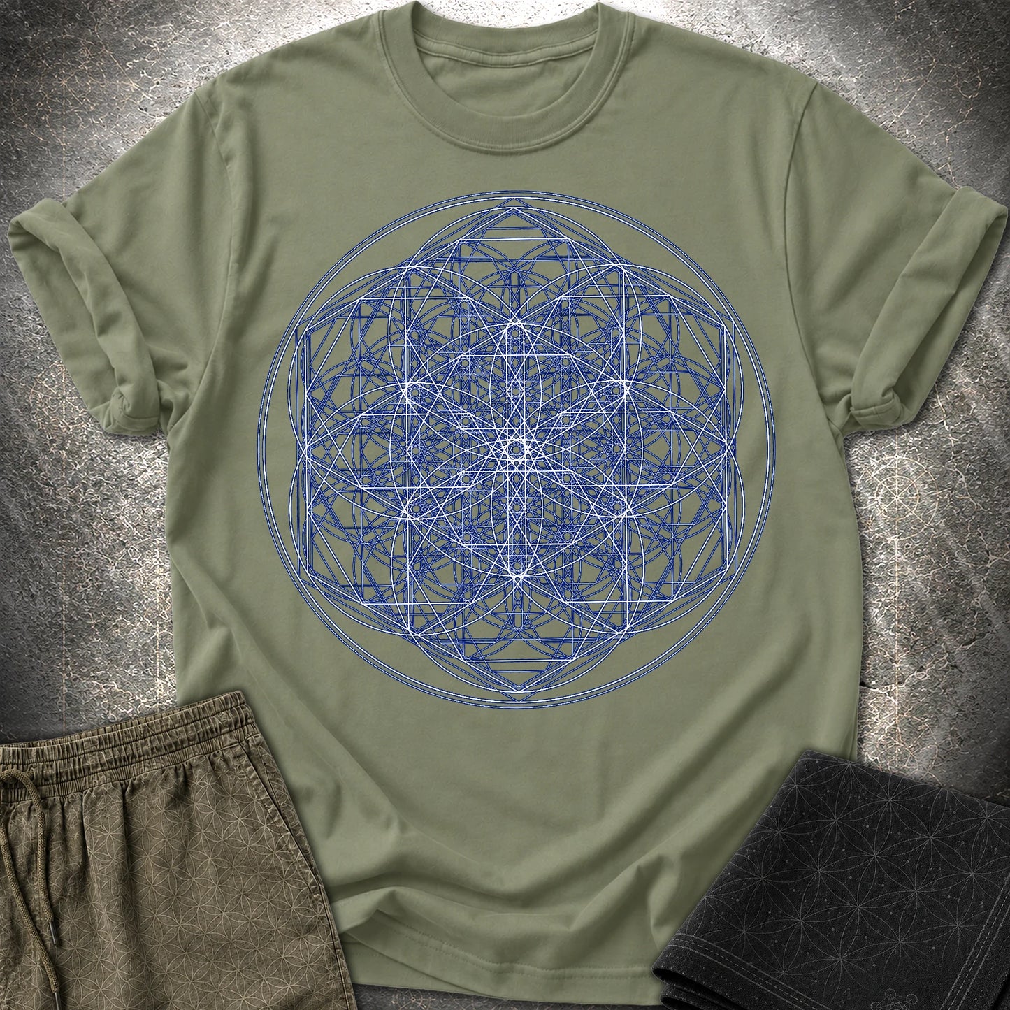Sacred Flower Grids - Sacred Flower Grids T-Shirt - Military Green